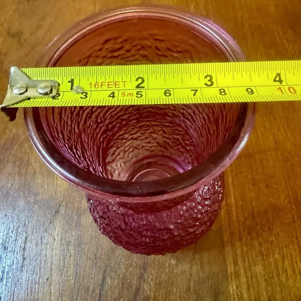 Vintage Cranberry Pink Textured Art Glass Vase Bulb Base 8” Made in China